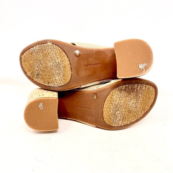 Alex Marie Metallic Gold Cork Heel Toe Peg Sandal Metal Accents 10M - Picture 8 of 9